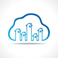 Group of up homes in the cloud stock vector
