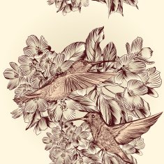 Floral vector seamless pattern with hummingbirds and flowers