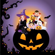 Girls boy and dog wearing halloween costume N2