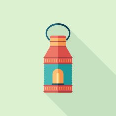 Retro lamp flat square icon with long shadows N2