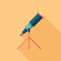 Colorful telescope flat square icon with long shadows N2
