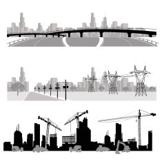 City skyline Construction and highway silhouette