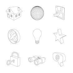 outline gray 3D icon set 01