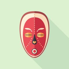 Red love ethnic mask flat square icon with long shadows N2