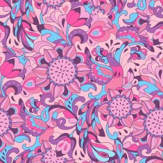 Pink blue pattern with bird Phoenix and sunflower