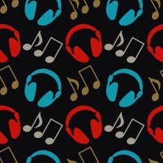 Seamless pattern with music notes and headphones