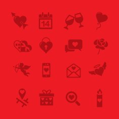 Valentine's day Red silhouette icons set