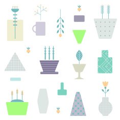 Abstract seamless pattern with flower pots in vector N6