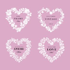 Vector floral frames in the shape of heart N3
