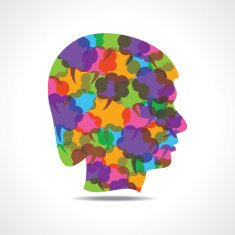 Creative male face of colorful message bubble