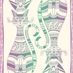 Seamless pattern with ethnic ornate cats N2