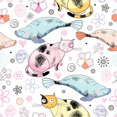 Abstract background doodle cat pattern N2