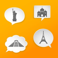 Speech bubbles with landmarks signs