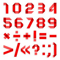 Font folded from colored paper - Arabic numerals red