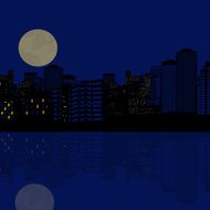 Blue night city with reflection