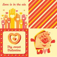Valentine&#039;s Day four greeting cards and pattern set