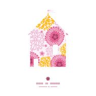 Vector pink field flowers house silhouette pattern frame