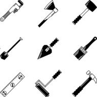 Black vector icons for woodwork tools