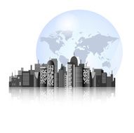 City skyline with earth background for international business