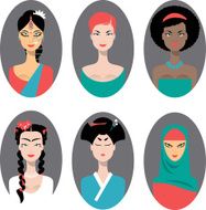 Set of icons with different women