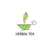 Cup of herbal tea from a leaf with steam