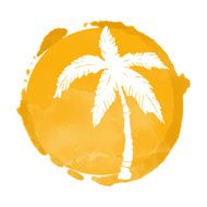 Watercolor circle paint stain coconut palm tree silhouette