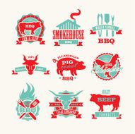 Assorted barbecue beef chicken and pork labels on neutral