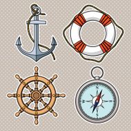 Vector set with isolated anchor lifebuoy ship&#039;s wheel compass N2