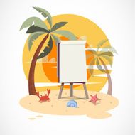 paperboard on the beach with sunset - vector illustration