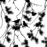 Birds on pine branches seamless vector print