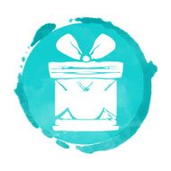 Watercolor blue circle paint stain and icon gift box N2