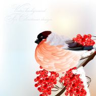 Christmas greeting card with bird on branch