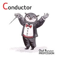 Alphabet professions Owl Letter C - Conductor Vector Watercolor