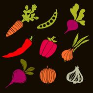 Colorful vegetables silhouettes set