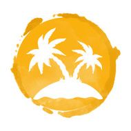Watercolor circle paint stain and coconut palm tree silhouette N2