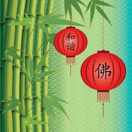 background with bamboo and Chinese lanterns N2