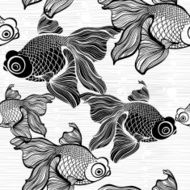 Monochrome seamless pattern with fish Black and white vector illustration