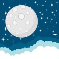 Full Moon in the Starry Cosmic Dark Blue Sky with