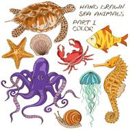 Set of isolated sea animals N2
