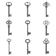 Set of nine keys silhouettes vector N2