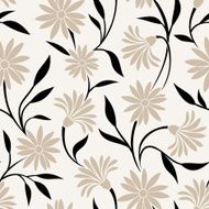 Seamless pattern with beige flowers and black leaves Vector illustration