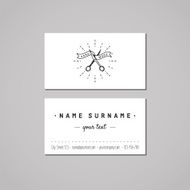 Barbershop business card design concept Logo with scissors and ribbon N3