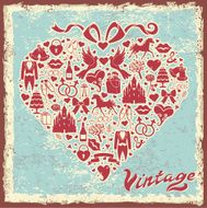 Vintage design template with wedding item in hearts composition