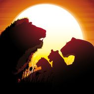 The Lion&#039;s pride silhouettes safari against hot sun