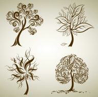 Vector set of designs with decorative tree from leafs Thanksgiving N2