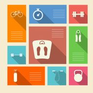 Colored vector icons for sport with place text