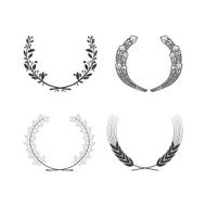 Set of vector black and white circular foliate wreaths N2