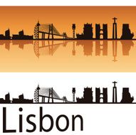 Lisbon skyline in orange background