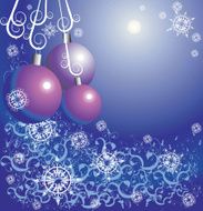 New Year&#039;s toys among snowflakes and a flower ornament