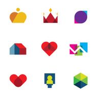 Royal shapes mosaic geometric logo peaces colorful vector icon set